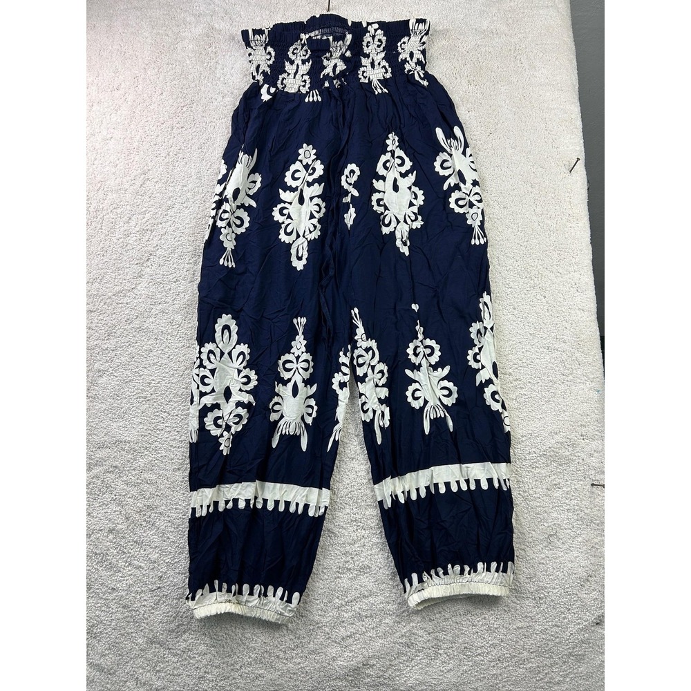 Lanz of Salzburg Pants Womens 2XL Floral Boho Embroidered Smocked Waist Lounge